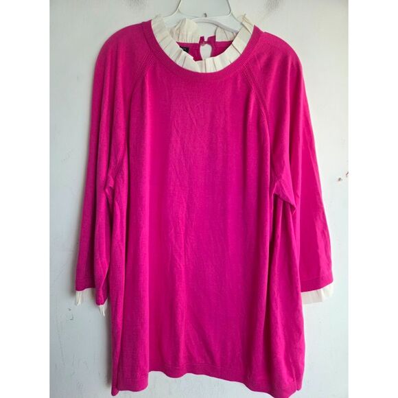 NWOT Talbots Women Pink w/White Ruffe Collar Knit Cotton Sweater size 2X - Picture 1 of 8